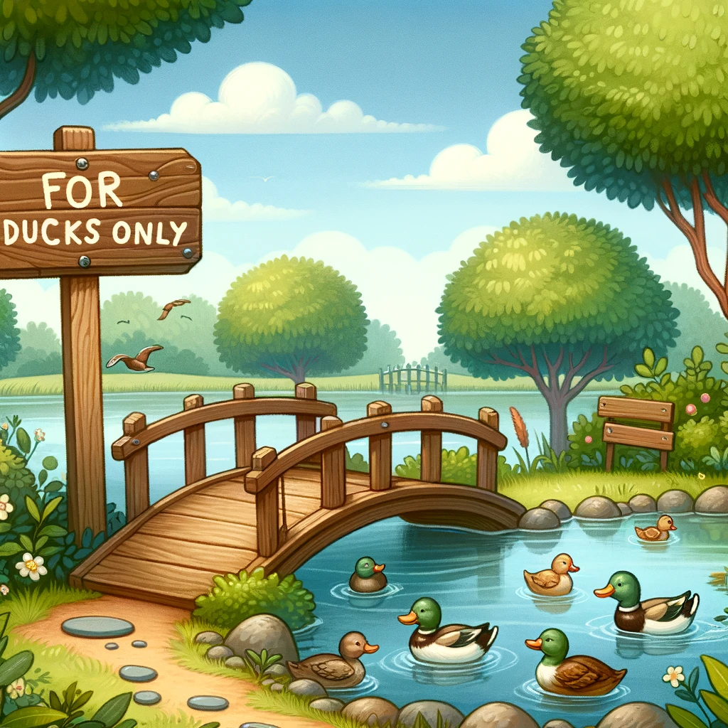 A bridge over untroubled water – for ducks only.- Bridge Pun