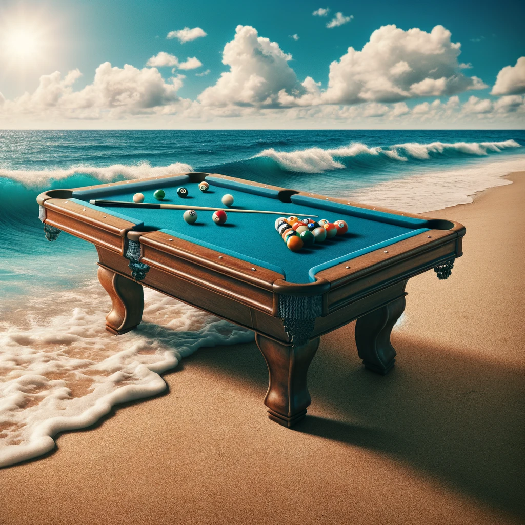 Billiards on the beach- the ultimate pool table.- Pool Table Pun