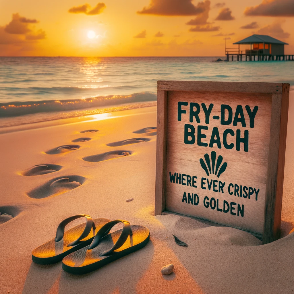 Fry-Day Beach- Where every day is crispy and golden - Friday Pun
