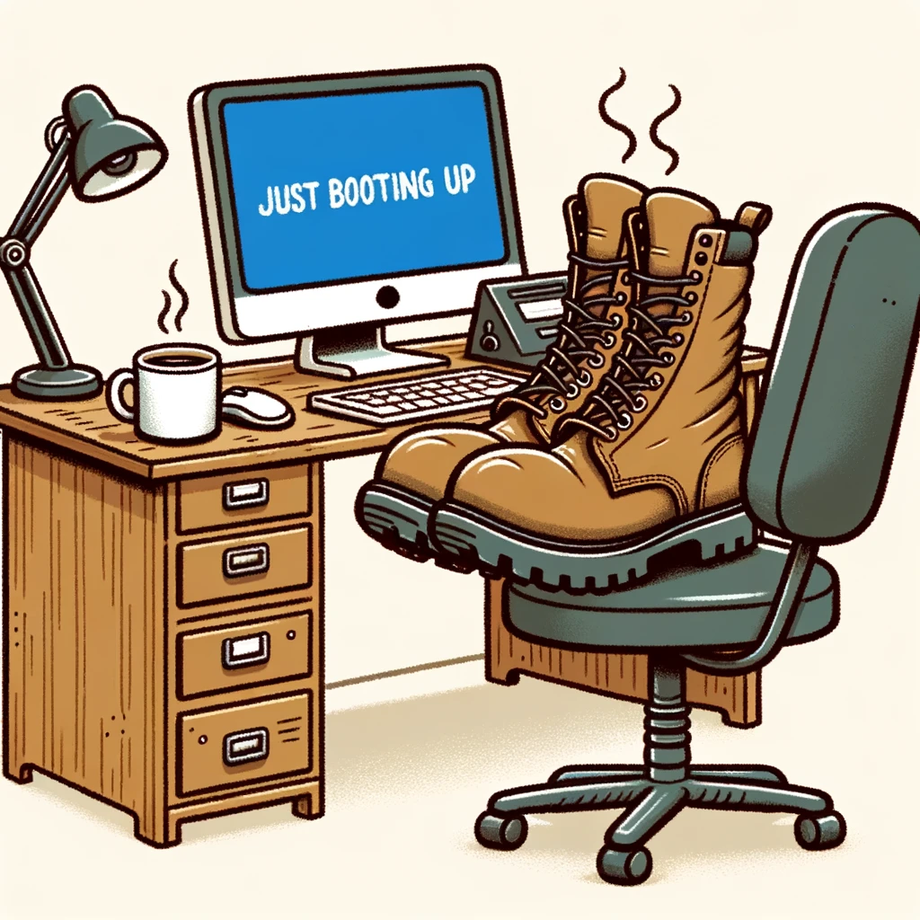 Just booting up for the day - Shoe Pun