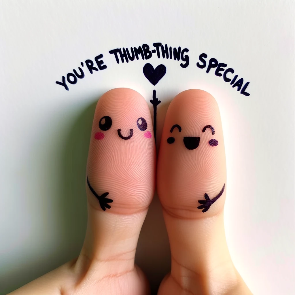 One thumb told the other, 'You're thumb-thing special.' - Thumb Pun