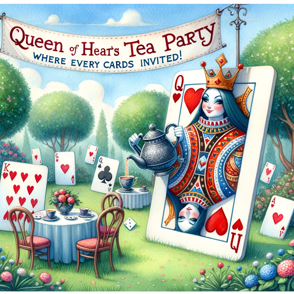 Queen of Hearts Tea Party, Where Every Card is Invited! - Queen Pun