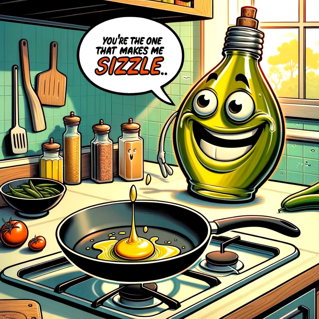 You’re the one that makes me sizzle” said the olive oil to the pan. - Olive Pun