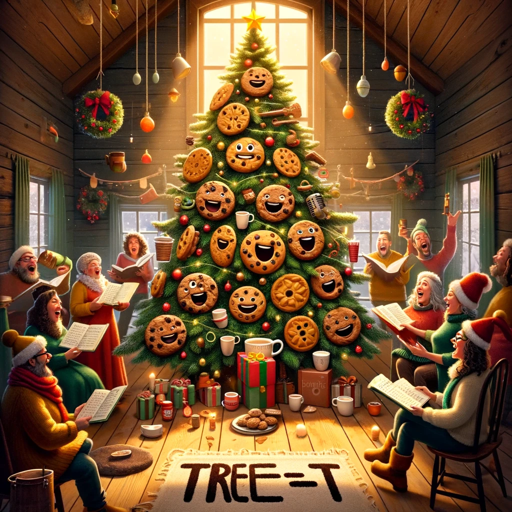 A Christmas tree-t- Cookies, cocoa, and carols.- Christmas Pun