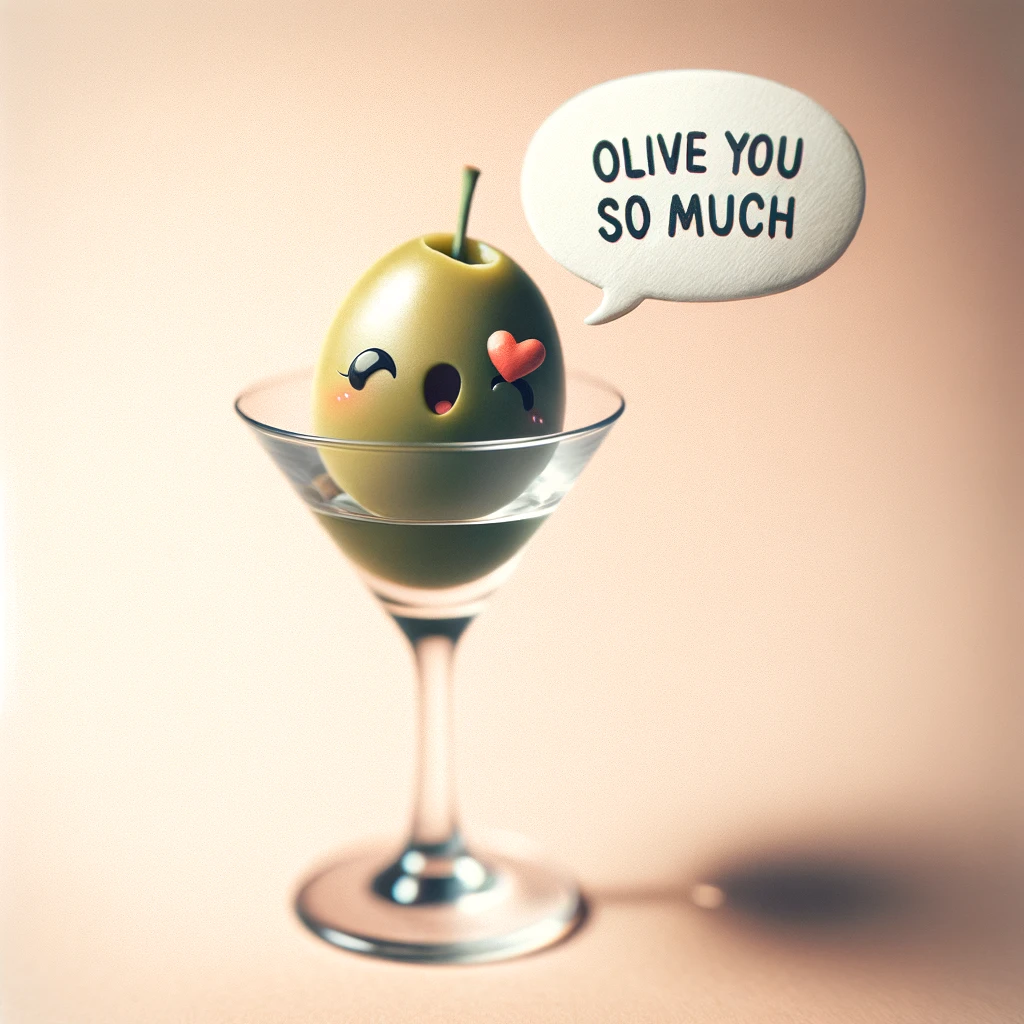 A martini whispers, Olive you so much. - Martini Pun