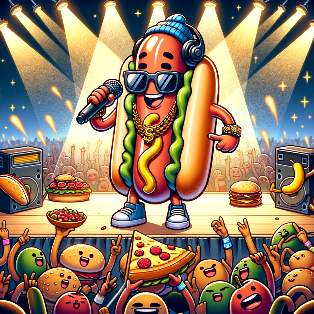 At the music festival, the hot dog was a rap-sausage sensation! - Hot Dog Pun