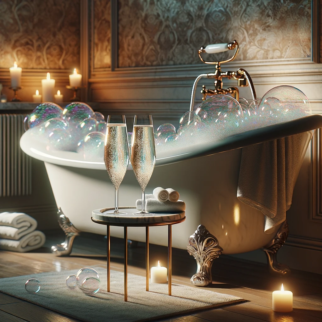 Between bubble baths and bubbly glasses, life's stresses simply passes. - Bubble Pun