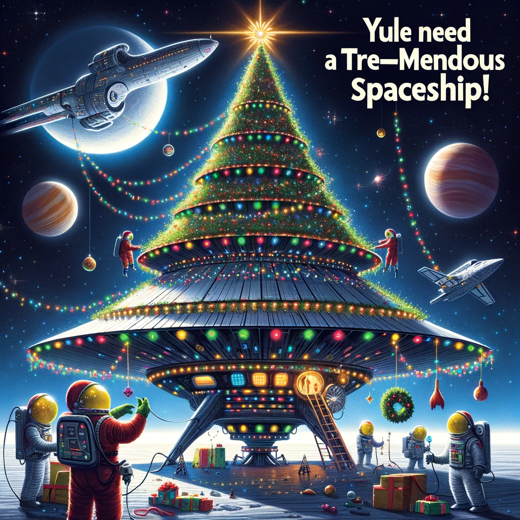 Christmas in space- Yule need a tree-mendous spaceship!- Christmas Pun