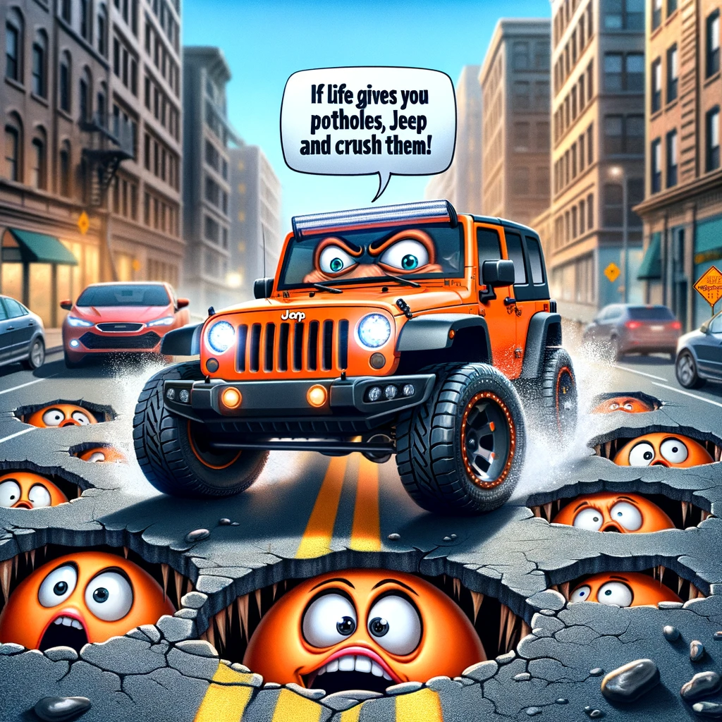 If life gives you potholes, take a Jeep and crush them. - Jeep Pun