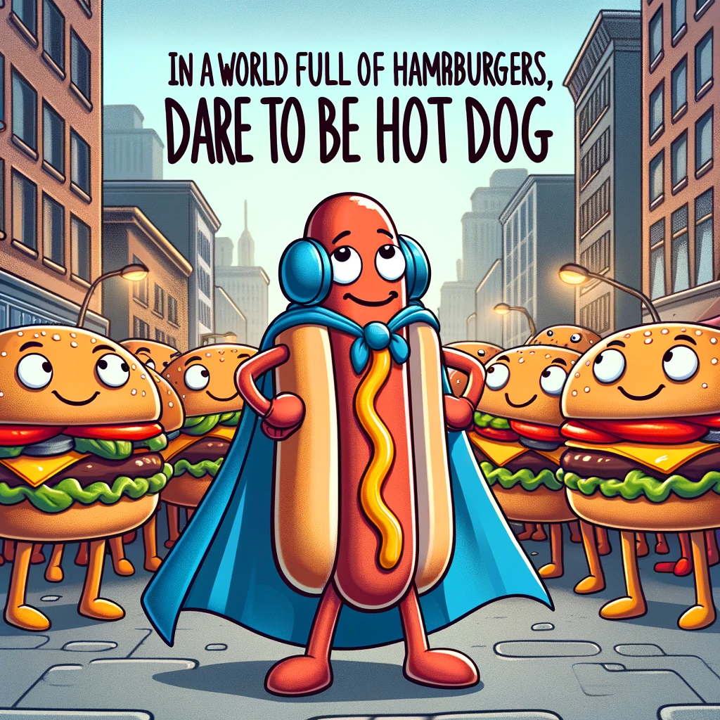 In a world full of hamburgers, dare to be a hot dog - Hot Dog Pun