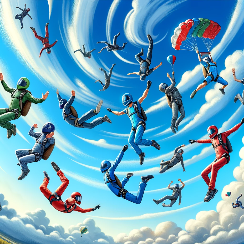In gravity's playground, we tumble and twirl through the sky.- Skydiving Pun