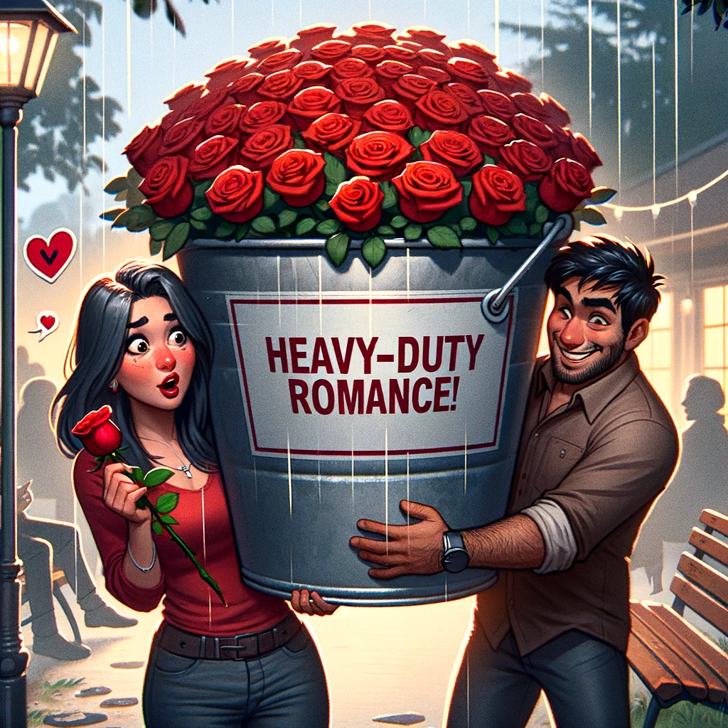 Instead of a bouquet, she got a bucket of roses; now that's a heavy-duty romance. - Bucket Pun
