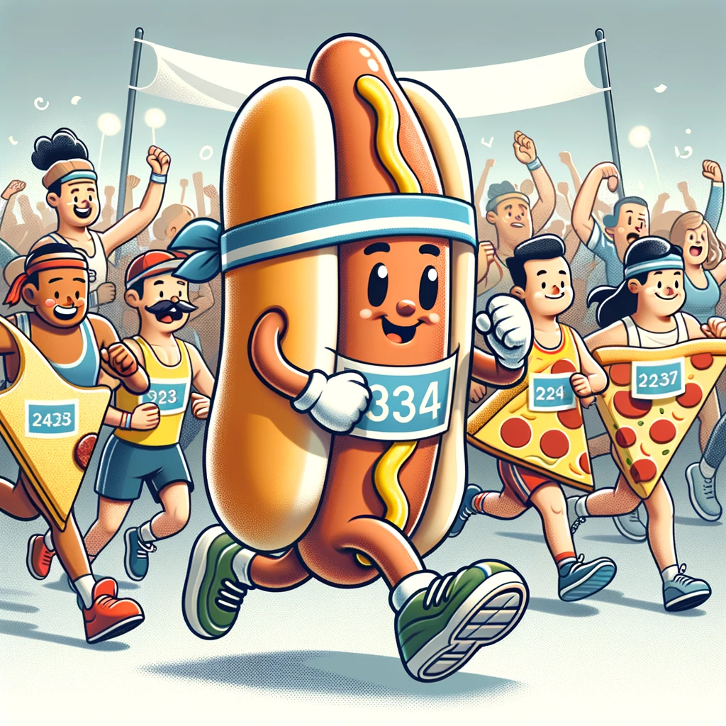 My hot dog ran the marathon – it's a hot jog! - Hot Dog Pun