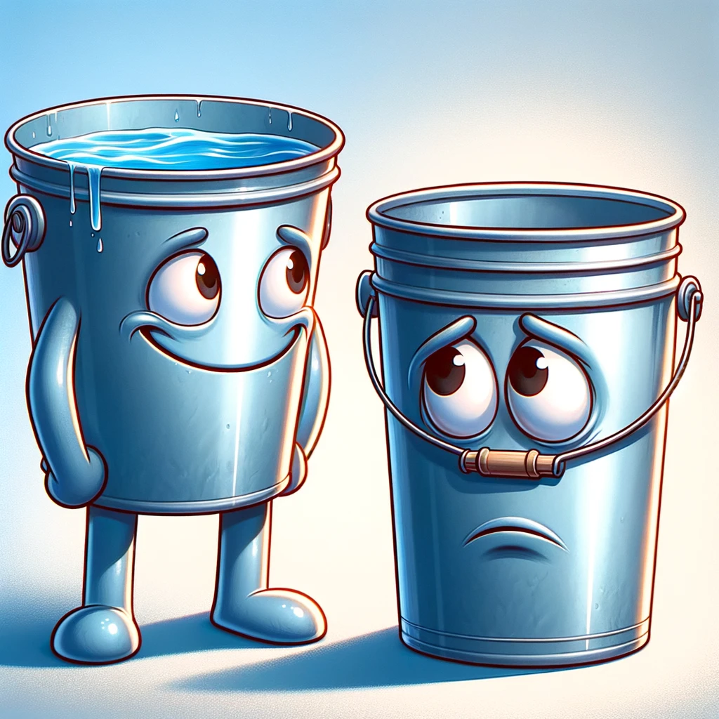 One bucket felt empty beside its full counterpart. - Bucket Pun
