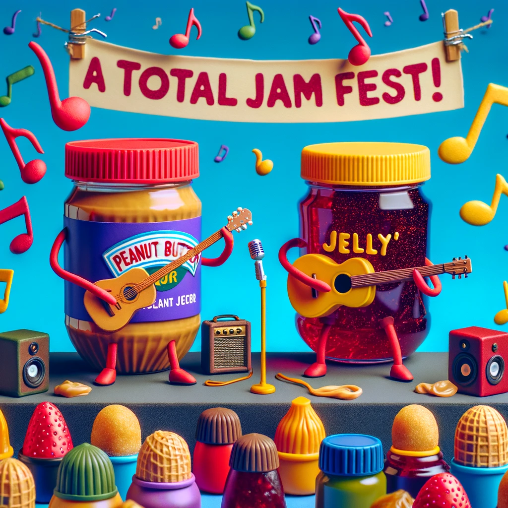 Peanut butter and jelly's gig? A total jam fest!- Jam Pun