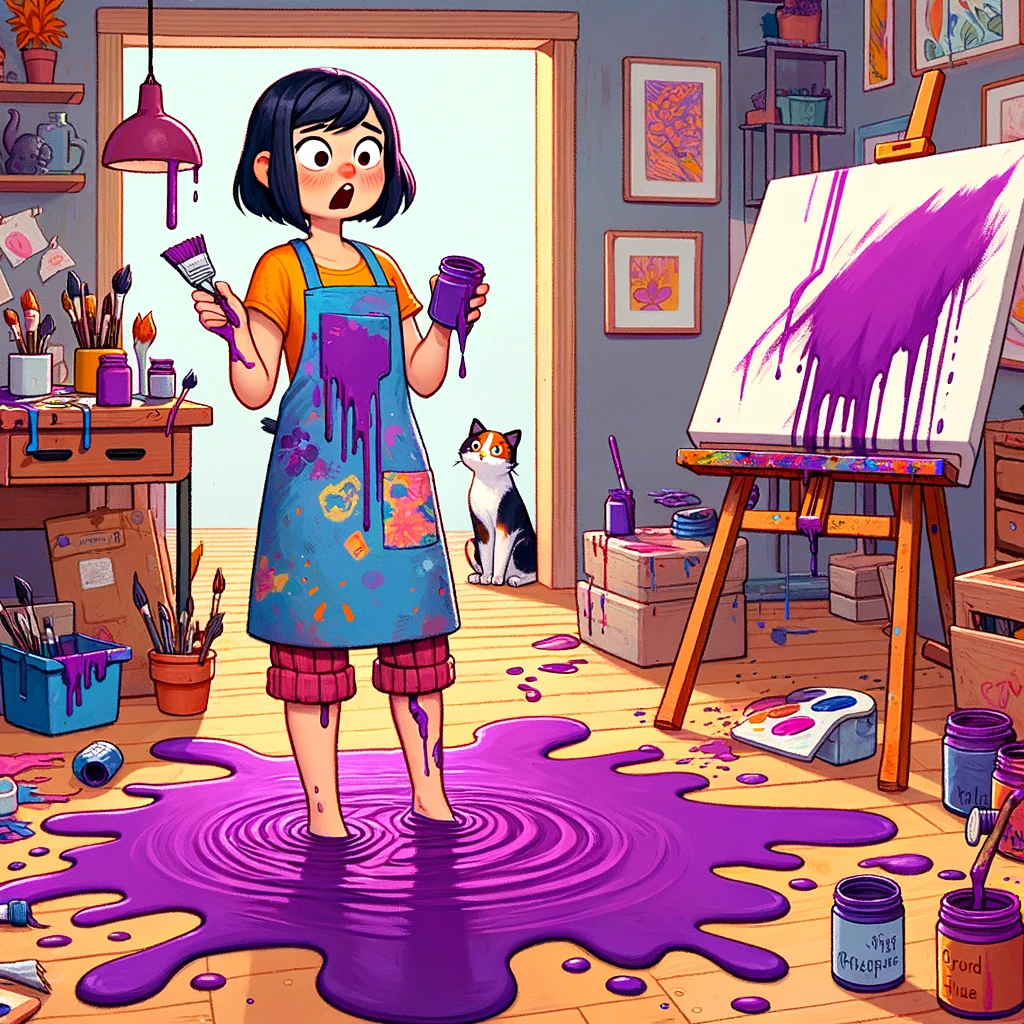 She spilled a pot of purple paint in her studio, calling it an a-mauve-ing mess. - Purple Pun