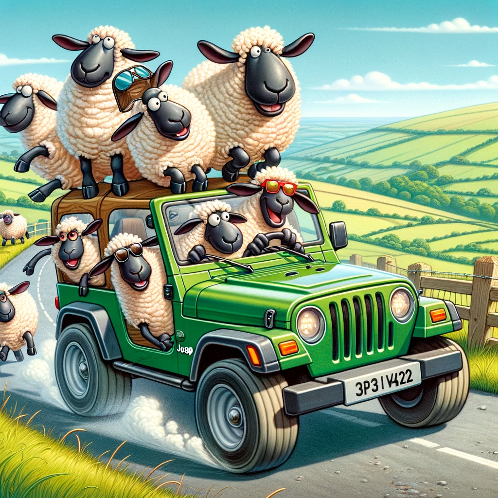 Sheep in a Jeep, now that's pretty deep! - Jeep Pun