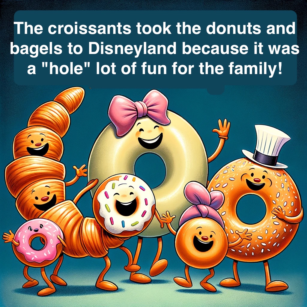 The croissants took the donuts and bagels to Disneyland because it was a hole lot of fun for the family!- Bagel Pun