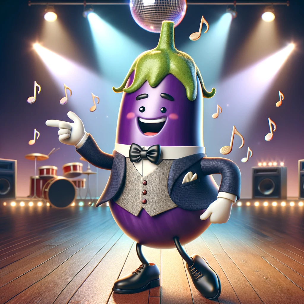 The eggplant wanted to dance, so it put on its 'plant-suit' and hit the dance floor. - Purple Pun