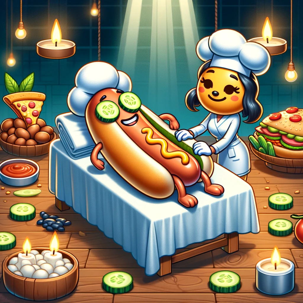 The hot dog went to a spa because it wanted a bun massage! - Hot Dog Pun