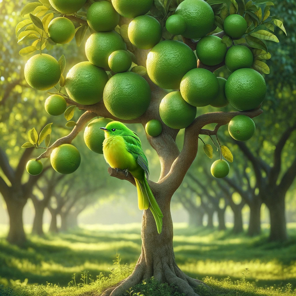 The lime bird perched on the lime tree, creating a picturesque scene - Lime Pun