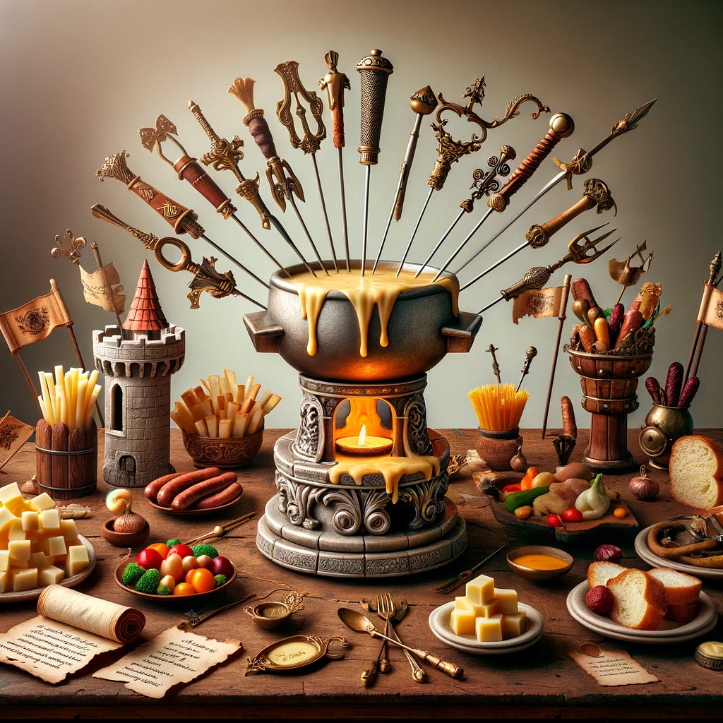 The pen is mightier than the sword, but a fondue fork conquers all. - Fondue Pun
