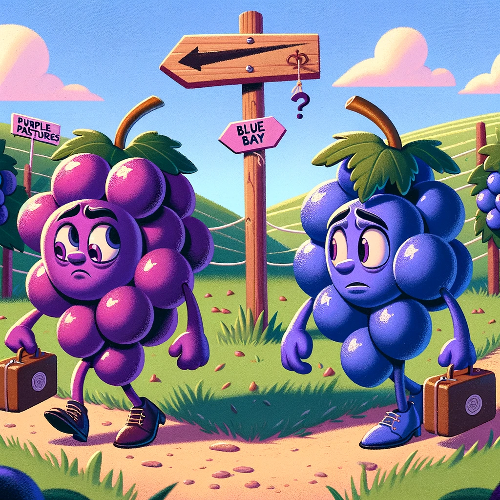 The purple grape decided to part ways with the blue grape due to berry noticeable disparities. - Purple Pun