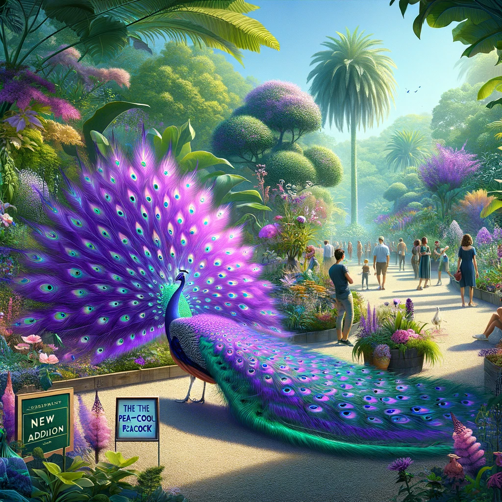 There's a purple peacock in the botanical garden; it's a pea-cool addition. - Purple Pun