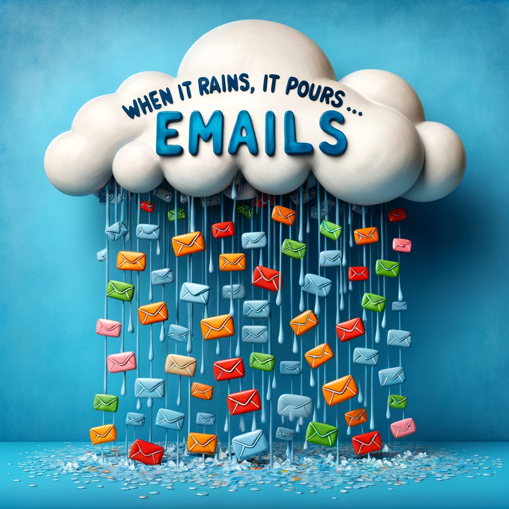 When it rains, it pours... emails.- Email Pun