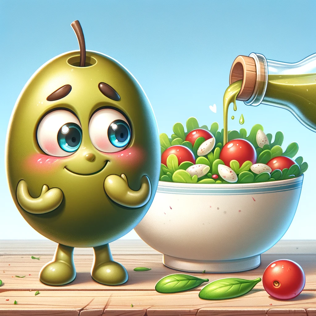 When the olive saw the salad dressing, it couldn't help but blush! - Olive Pun