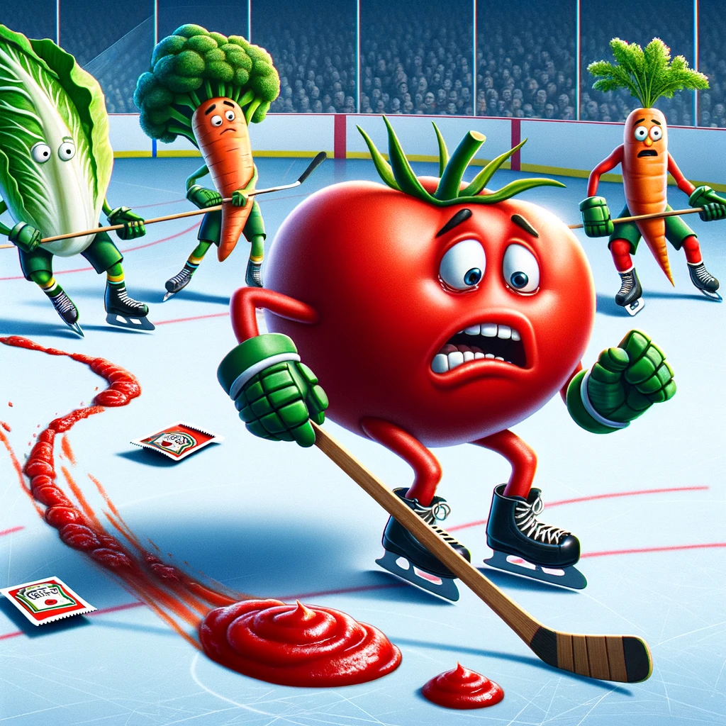 When the tomato played hockey, he was always left behind because he couldn't ketchup! - Hockey Pun