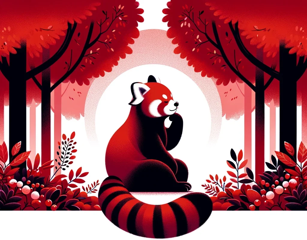 A red panda pondering in a scarlet forest- Red Pun