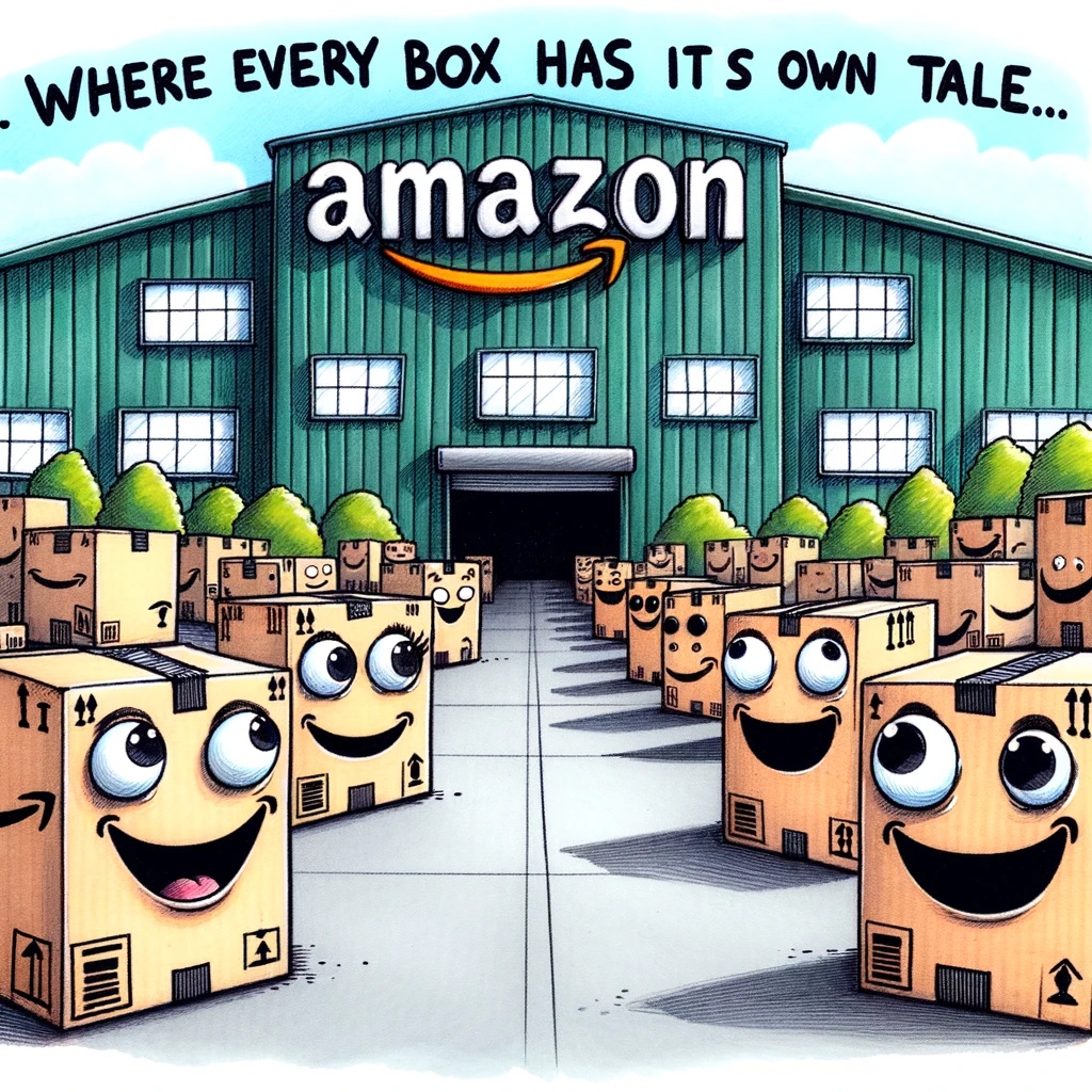 Amazons warehouse Where every box has its own tale Amazon Pun