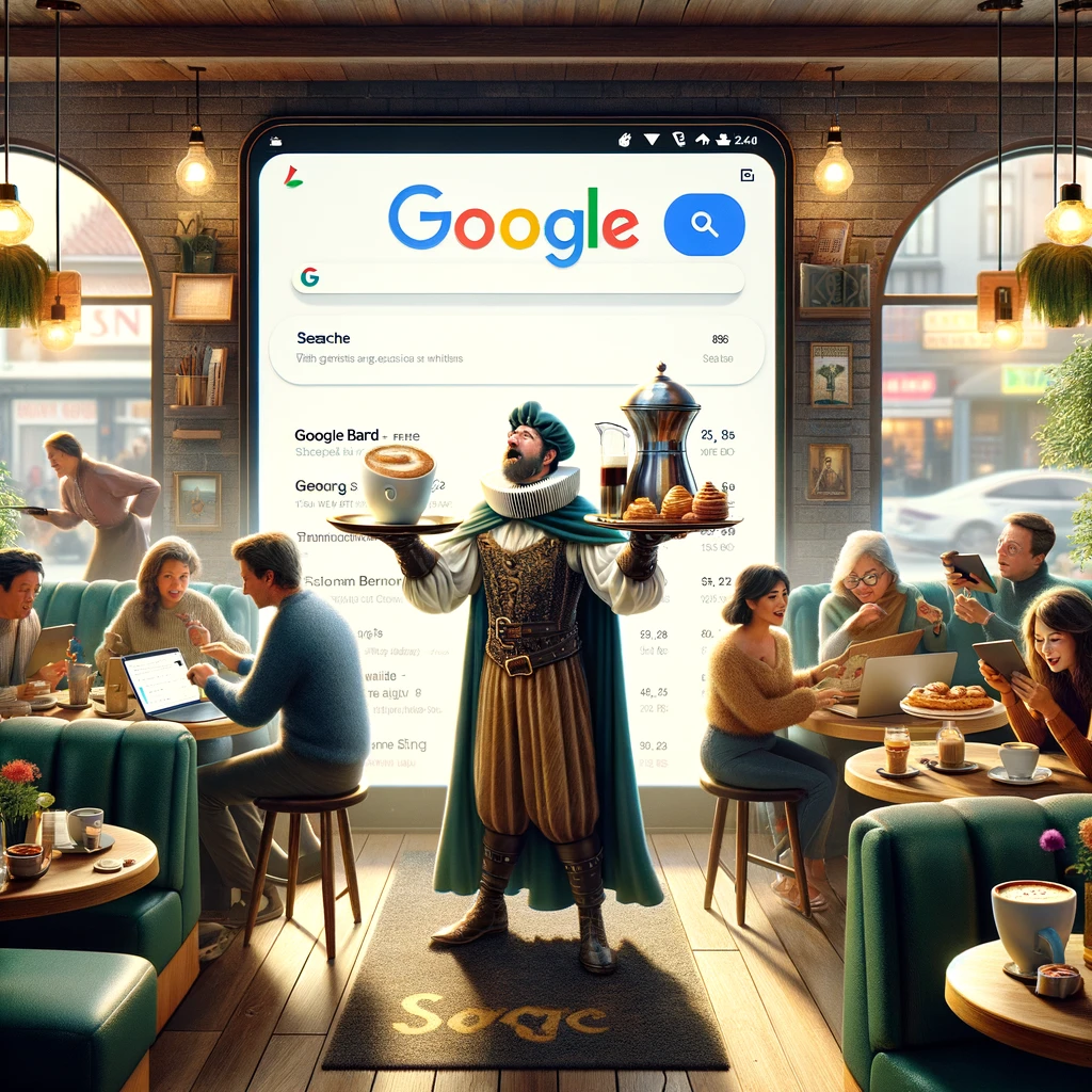 At the Data Café Google Bard Serves Up Fresh Search Results. Google Bard Pun