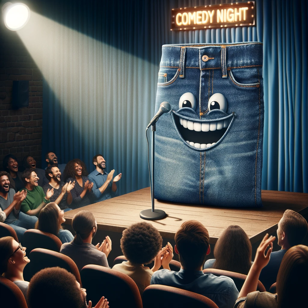 At the comedy club denim ripped the audience with laughter. Denim Pun