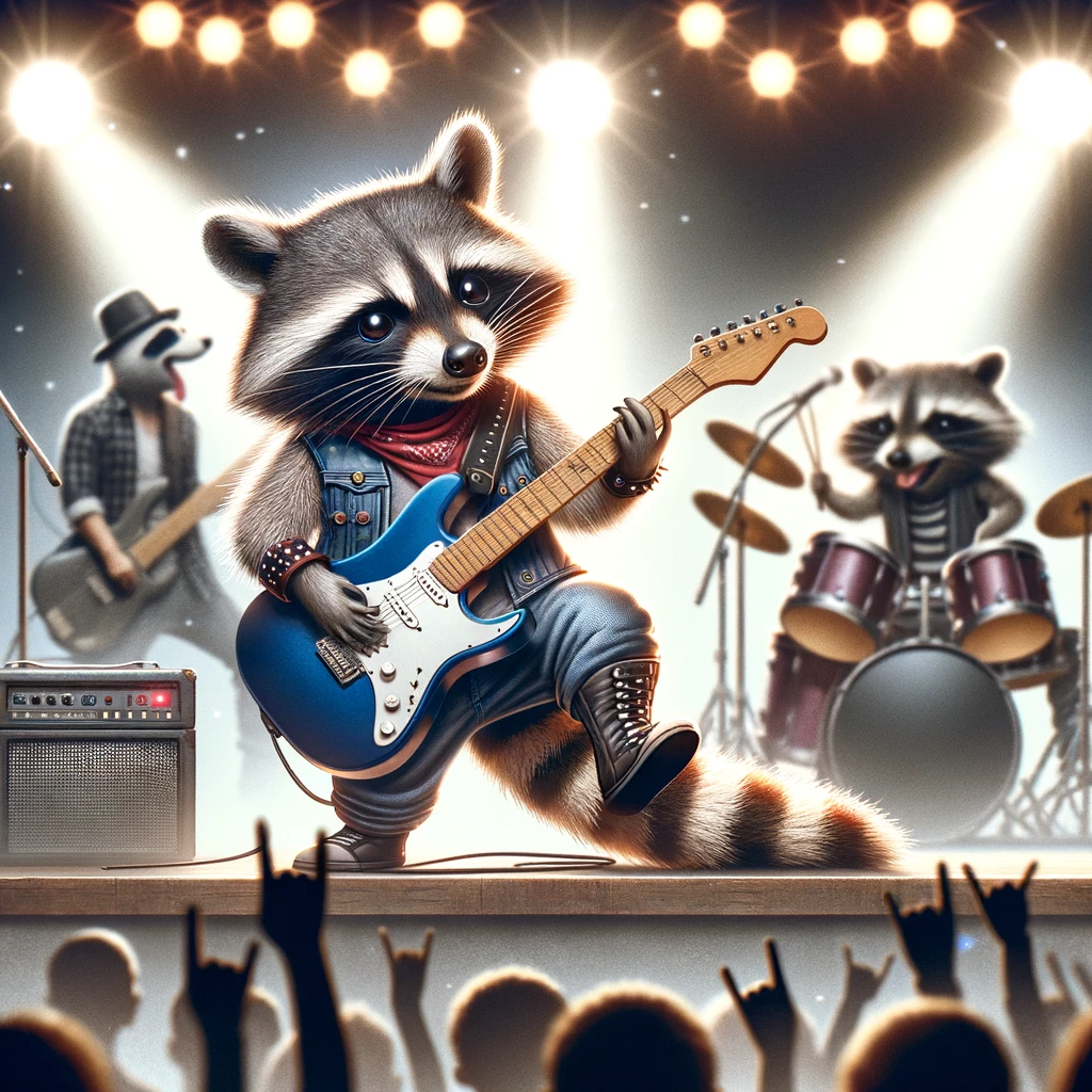 Bandit in a Band- Strumming the night away – no strings attached!- Raccoon Pun