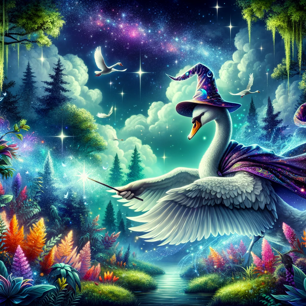 Casting swan-tastic spells in the moonlight!- Swan Pun