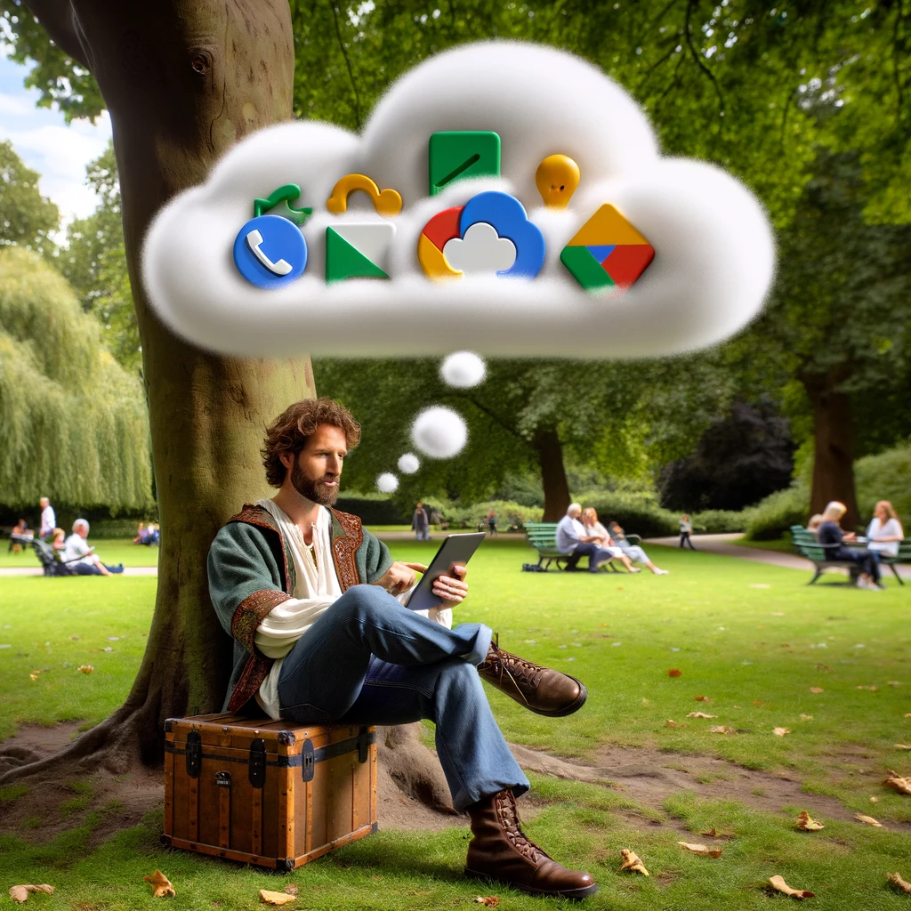 Google Bard at the Park Downloading Inspiration Under the Cloud Google Bard Pun