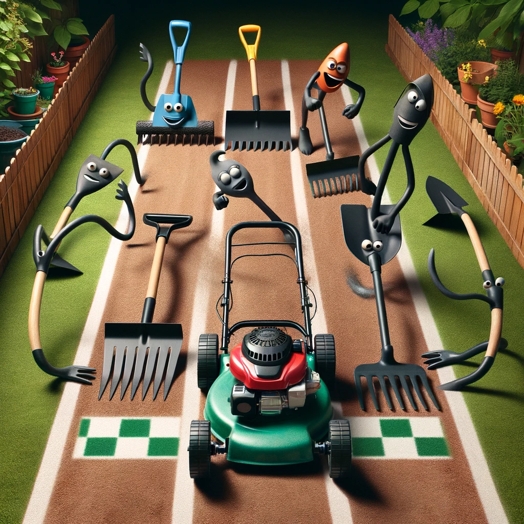 In the lawn's grand prix, it's always 'Mowing Down the Competition' one blade at a time!- Landscaping Pun