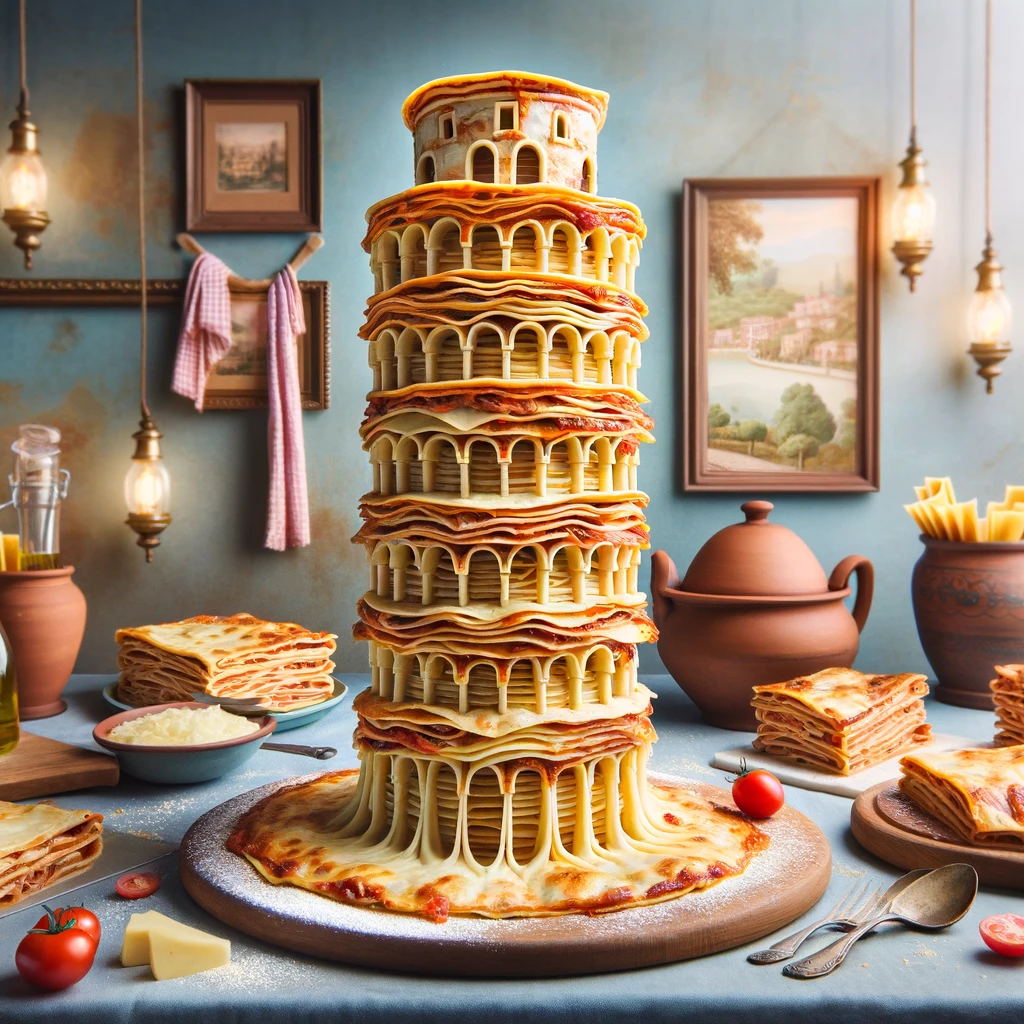 Leaning Tower of Lasagna Because even pasta has architectural ambitions Lasagna Pun