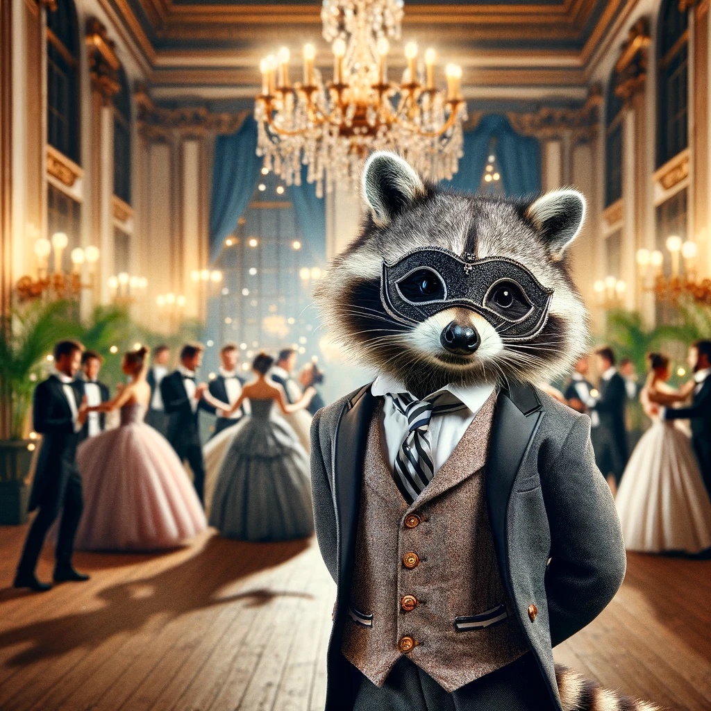 Mask-querade Ball- The belle of the ball, hiding behind the mask of mystery.- Raccoon Pun