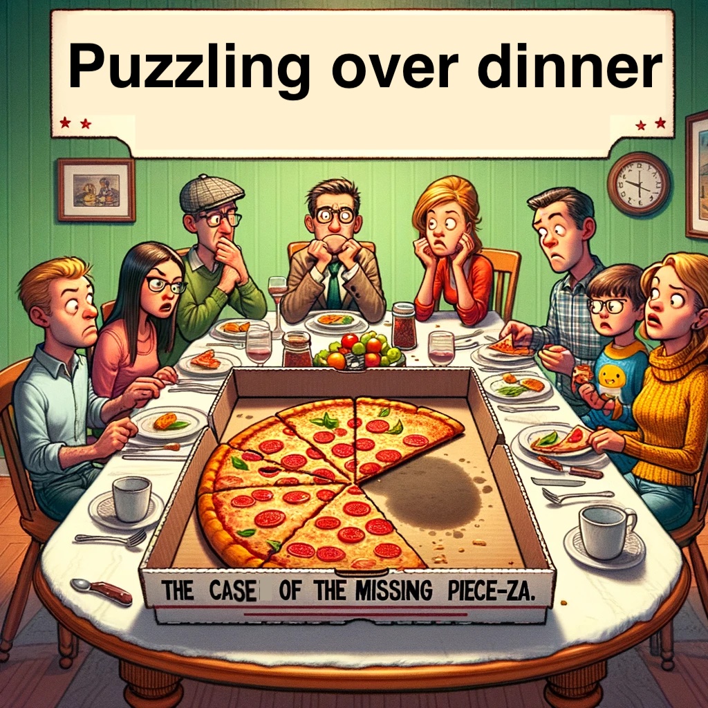 Puzzling over dinner- The case of the missing piece-za- Puzzle Pun