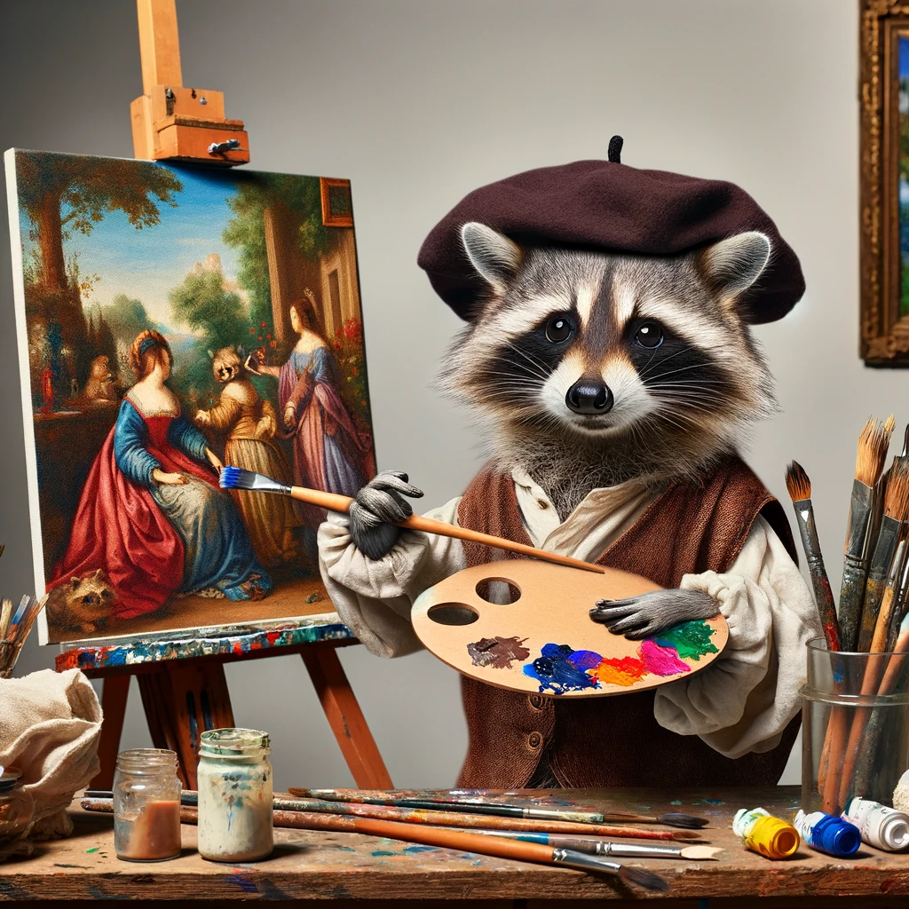 Raccoon-naissance Artist- Mastering the art of fur-stroke painting- Raccoon Pun