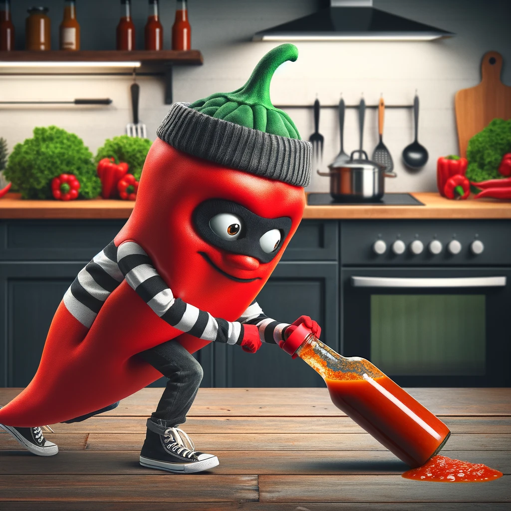 The Great Hot Sauce Heist by a Crafty Chili- Hot Sauce Pun