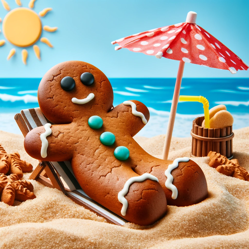 The gingerbread man goes to the beach to get a tan Gingerbread Pun