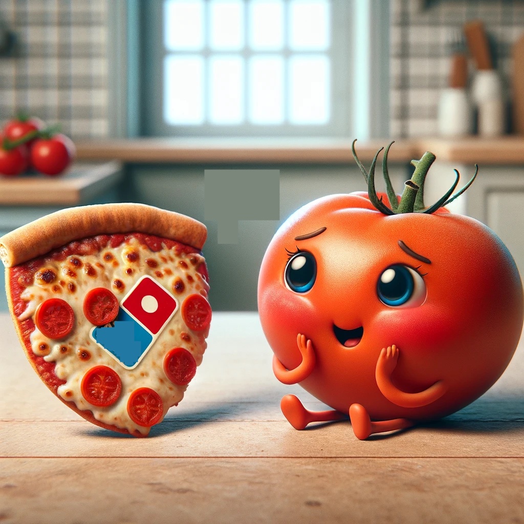 The tomato blushed because the Dominos pizza went bare crust Dominos Pun