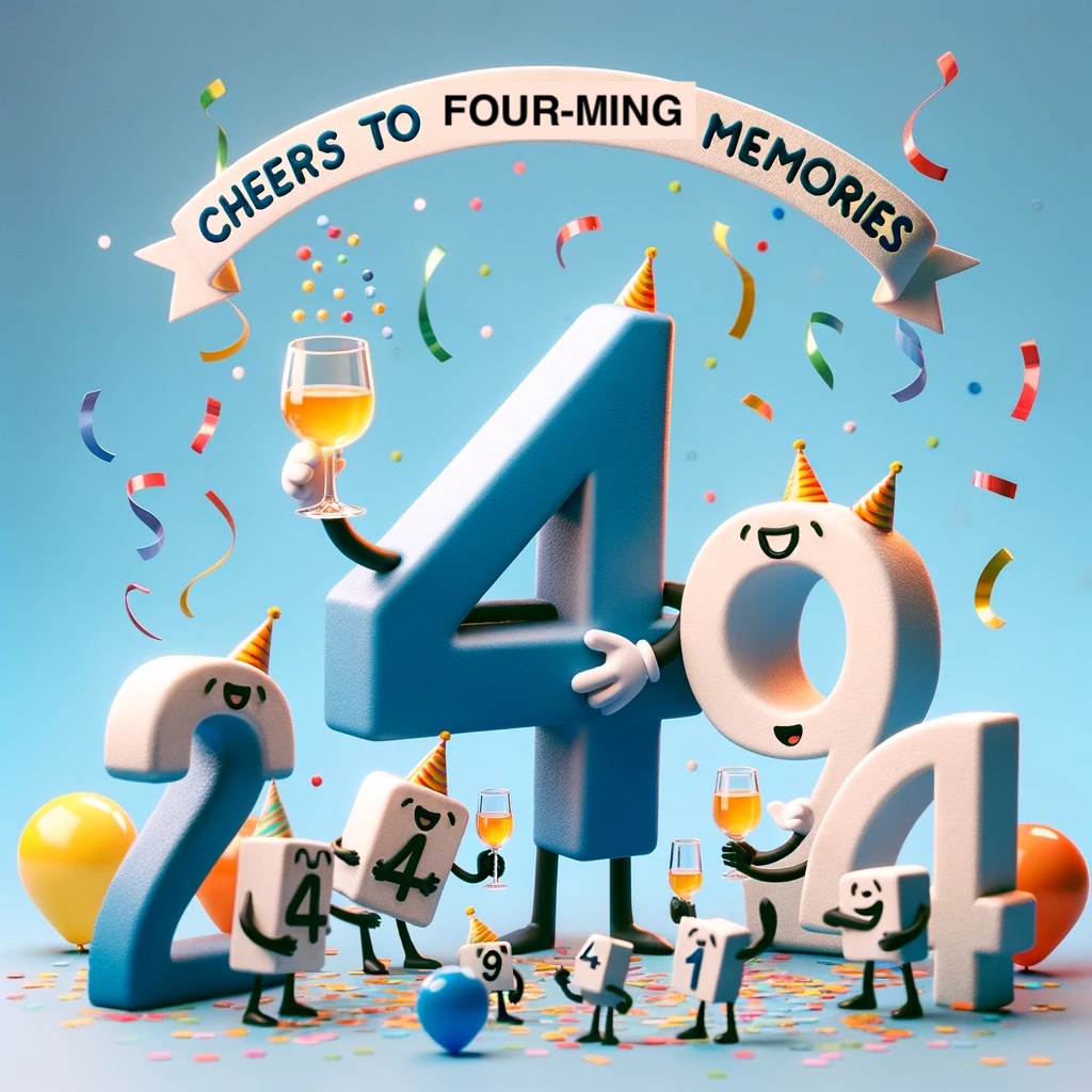 Cheers to four ming great memories. Four Pun