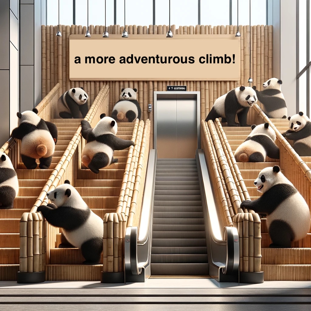 For pandas its bear escalator over elevators – a more adventurous climb Panda Pun
