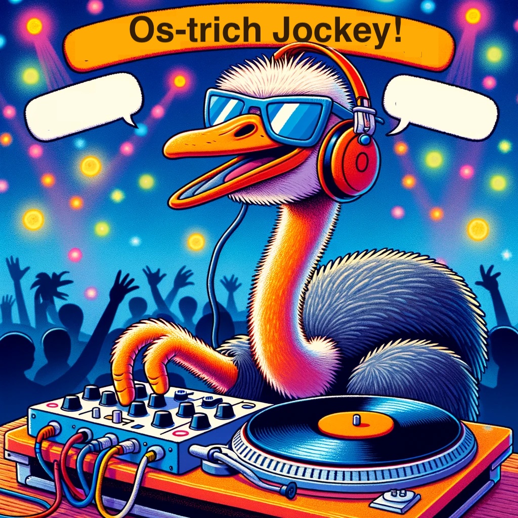 Hes not just any DJ hes an Os trich Jockey Ostrich Pun