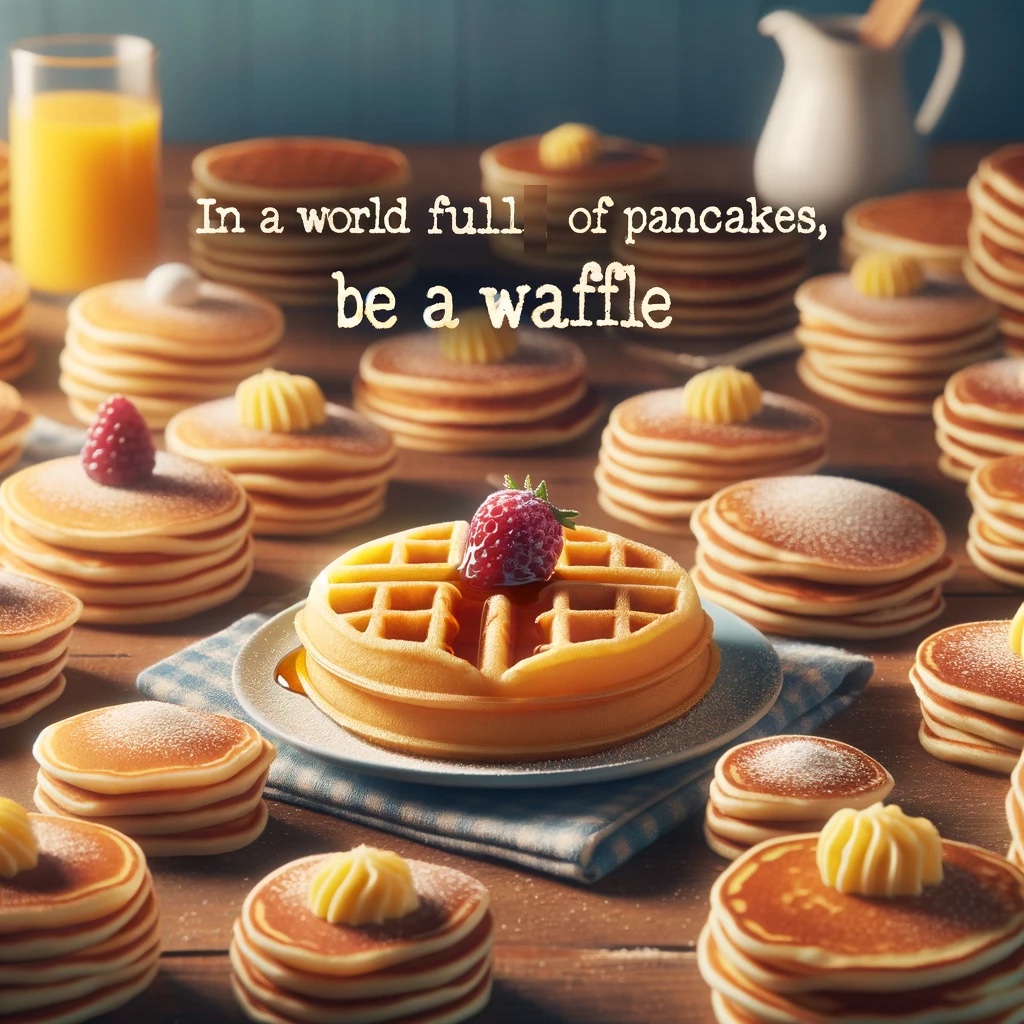 In a world full of pancakes be a waffle. Waffle Pun